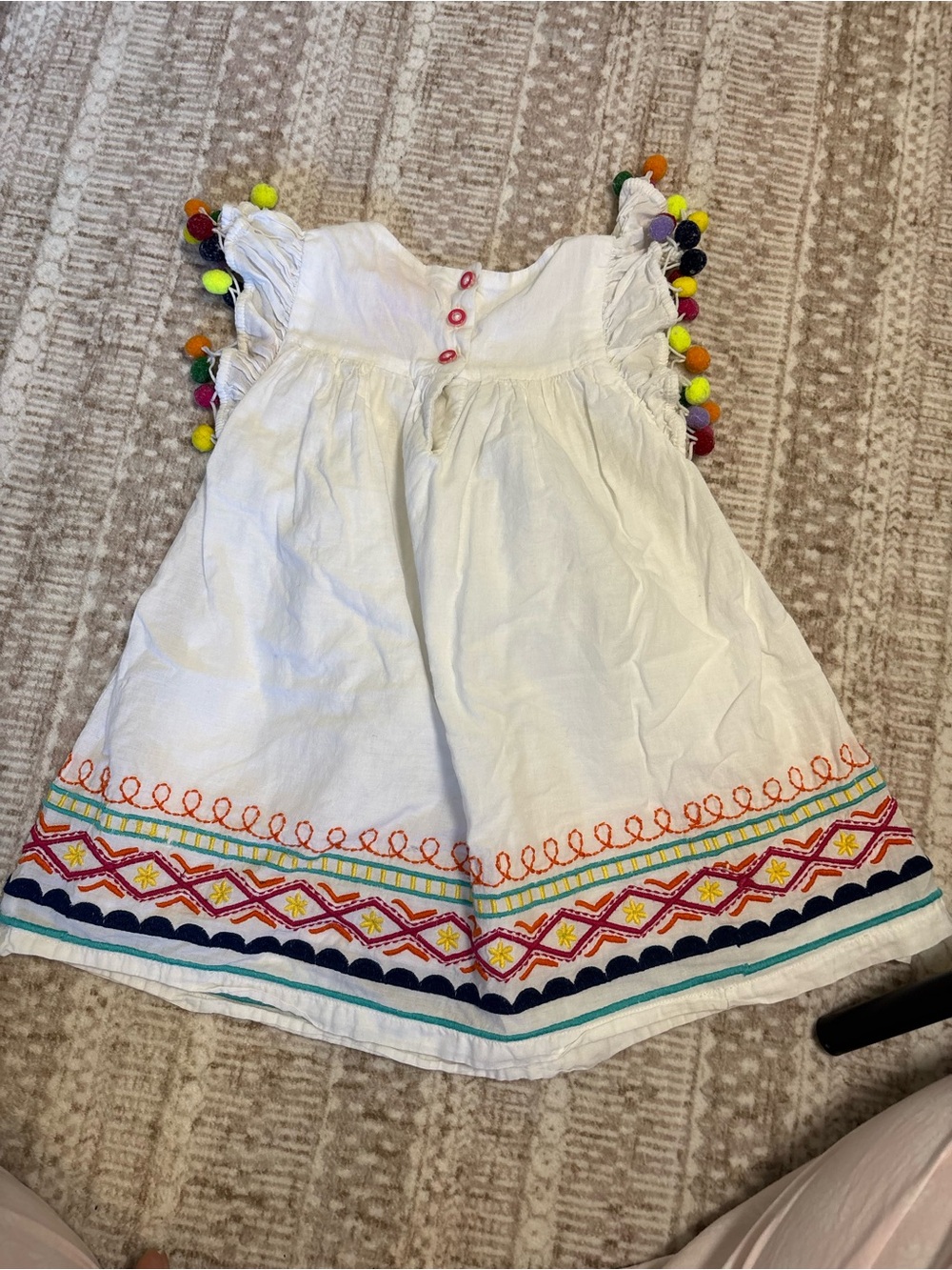 Isaac Mizrahi New York Girls White Embroidered Pom-Pom A-Line Dress 18m